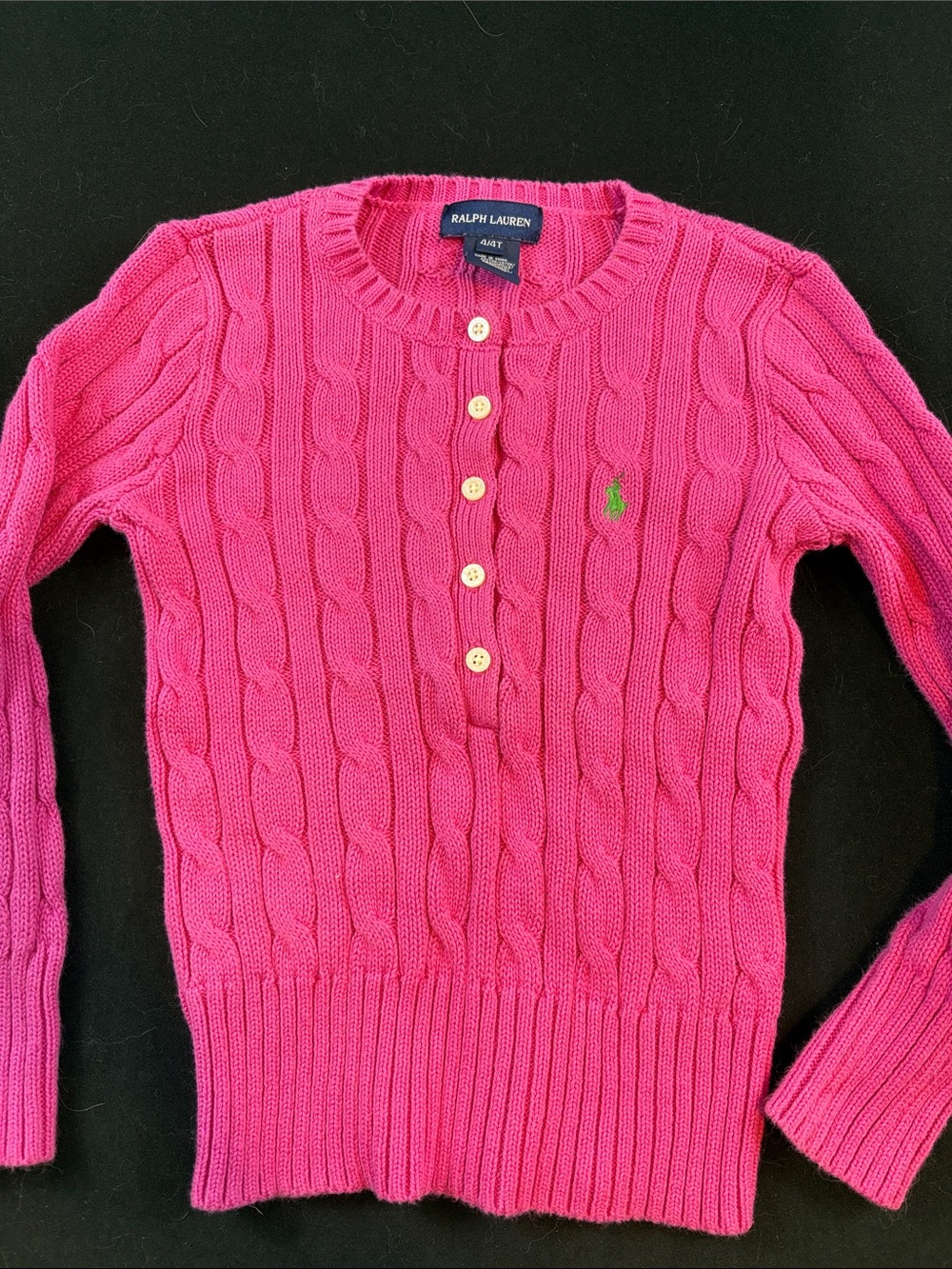 Ralph Lauren Bright Pink Cable-Knit Button Pullover Sweater 4t/4